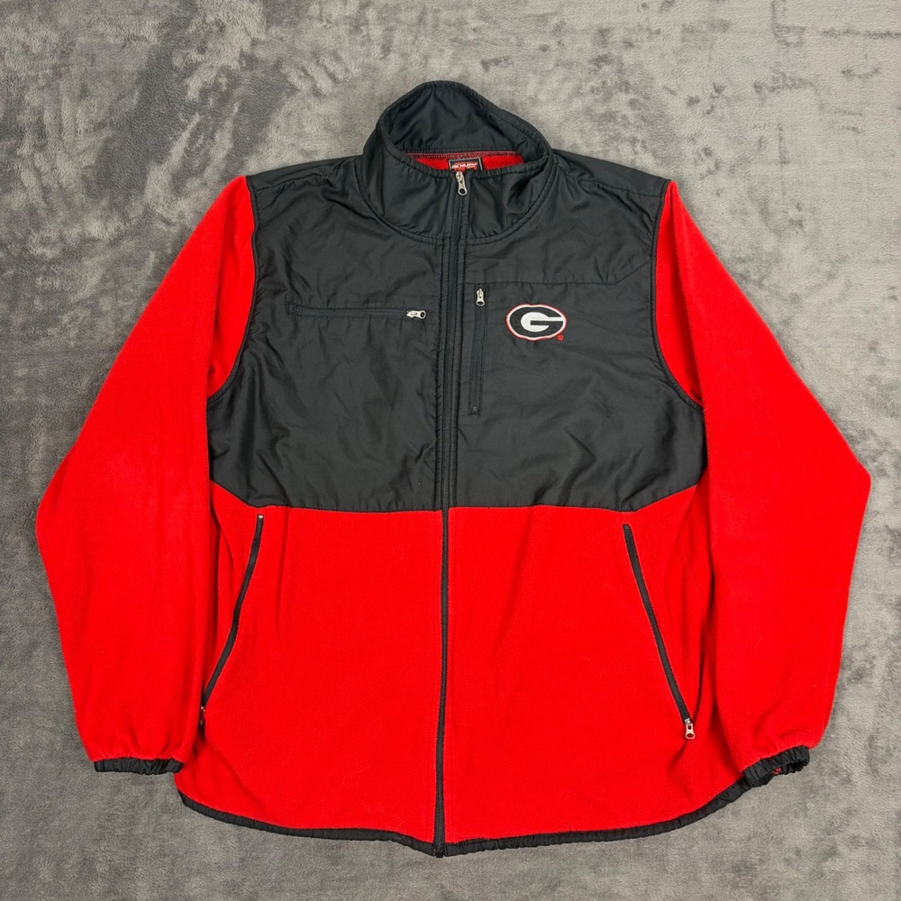 Genuine Stuff Georgia Bulldogs Mens XL Fleece Jacket Full Zip Red Black‎ G Logo
